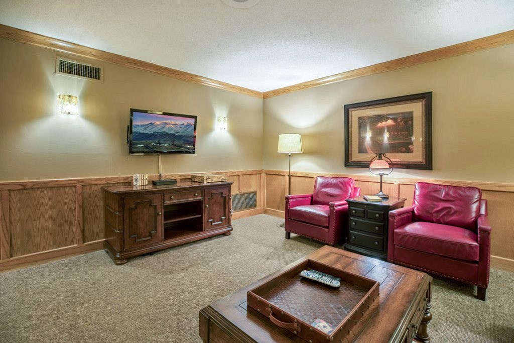 a living room with furniture and a tv