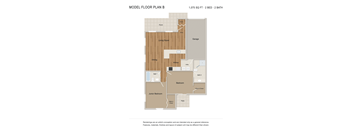 A floor plan of a home with two bedrooms and two bathrooms.