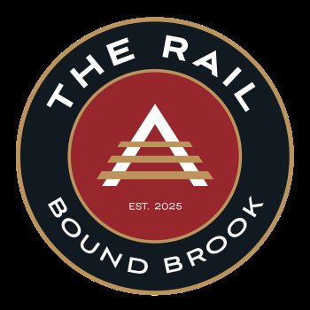 The logo for The Rail Bound Brook shows a train on a red background.