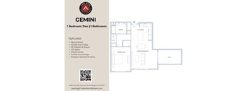A floor plan for a one bedroom den with a bathroom is shown.