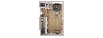 A small room with a bed and a desk.