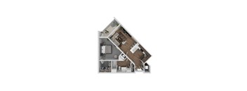 A floor plan of a two-story house with a kitchen, living room, and bedrooms.