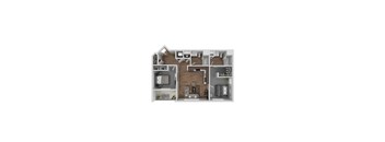 A floor plan of a house with a kitchen, living room, and two bedrooms.