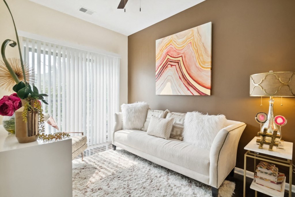 Living Room with Couch at South Sixteen at The Bridges in Downtown Roanoke