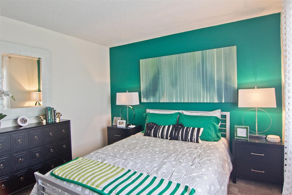 Model bedroom at Lakecrest Apartments, PRG Real Estate Management, Greenville, 29615