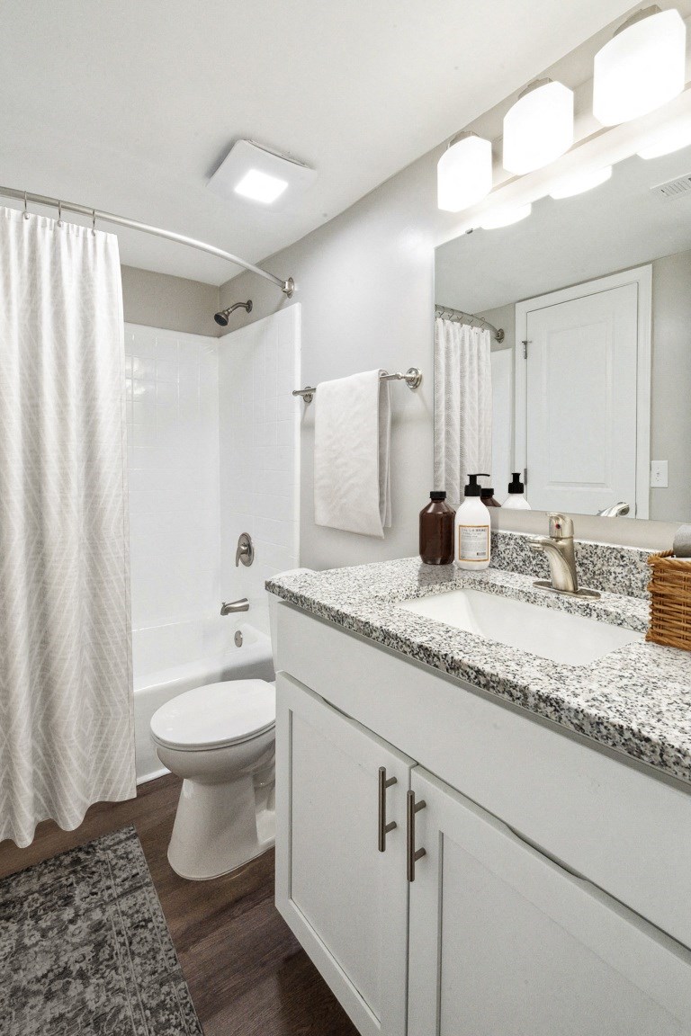 a bathroom with a sink and a toilet  at Lake Johnson Mews, Raleigh, NC
