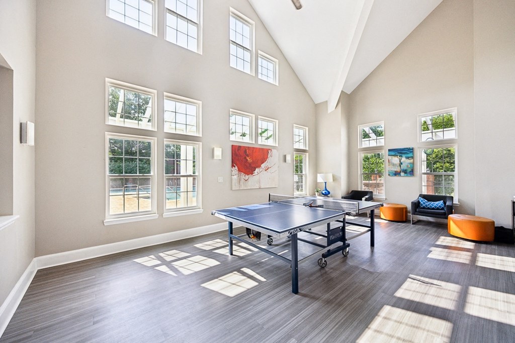 the preserve at ballantyne commons spacious game room with table tennis at River Oak Apartments, Louisville, 40206