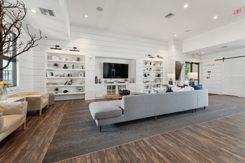 a living room with a couch and a tv