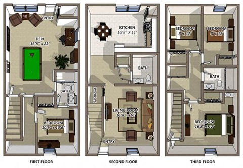The Colonial floor plans at Hyde Park Townhomes, PRG Real Estate Management, Chester, VA