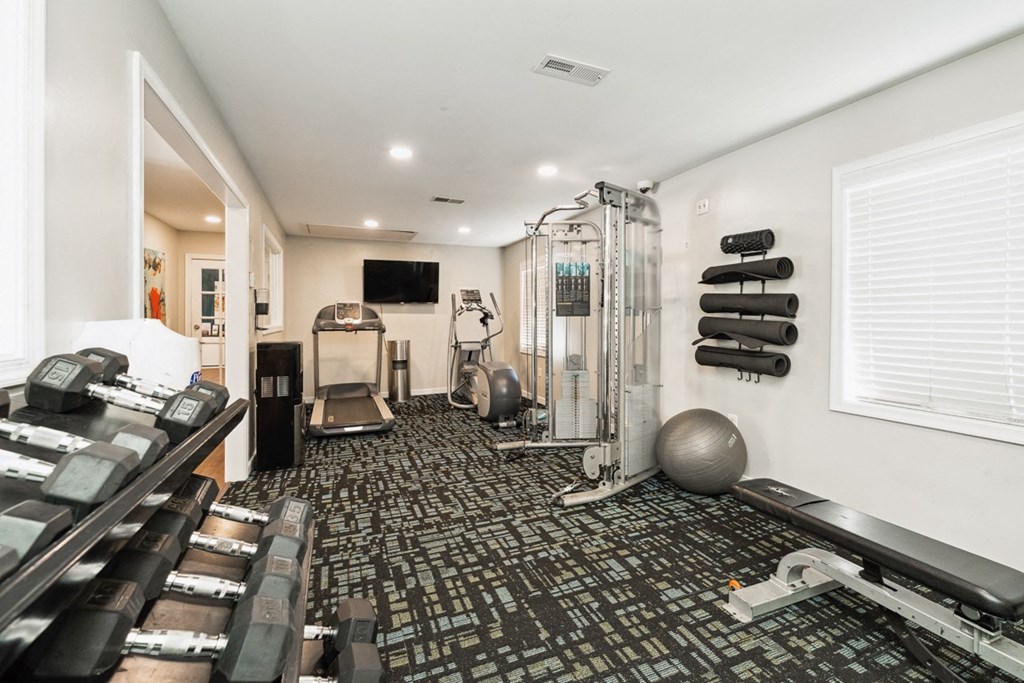 the gym at Hyde Park Townhomes, PRG Real Estate Management, Chester, VA