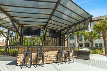 a patio with a bar under a glass roof at The Loree, Jacksonville, 32256
