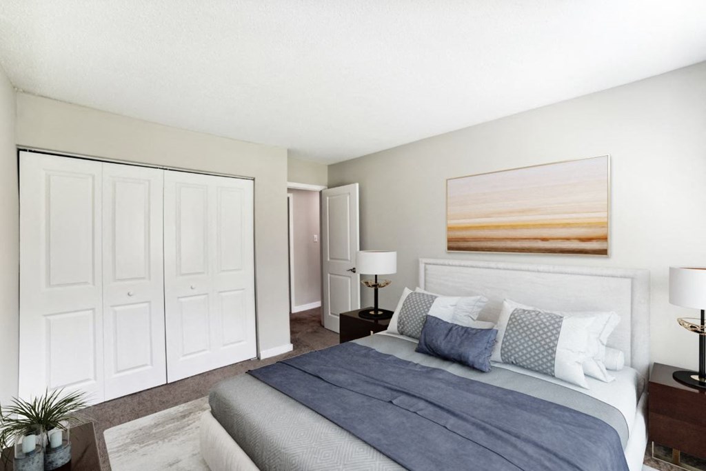 Bedroom with Closet at Lakecrest Apartments, PRG Real Estate Management, Greenville, SC