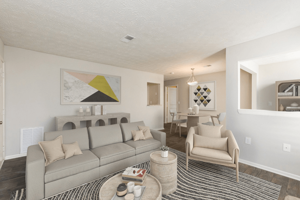 Living Room With Kitchen at Edgemont  Apartments, PRG Real Estate, Greenville, SC