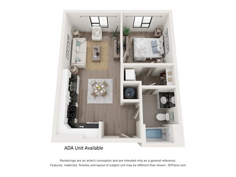 bedroom floor plan at The Constellation Apartments, PRG Real Estate, Hampton, Virginia