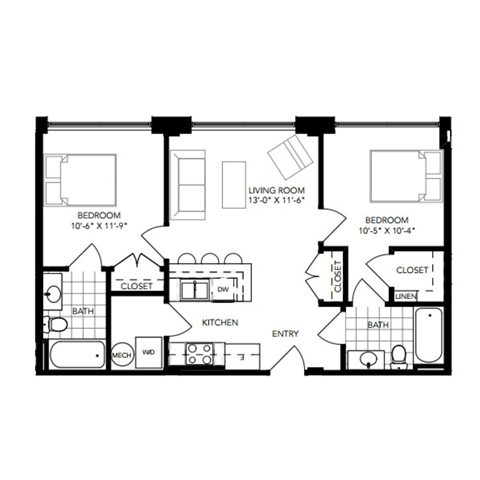 B1 Floor Plan at The Locks Apartments, Richmond, Virginia
