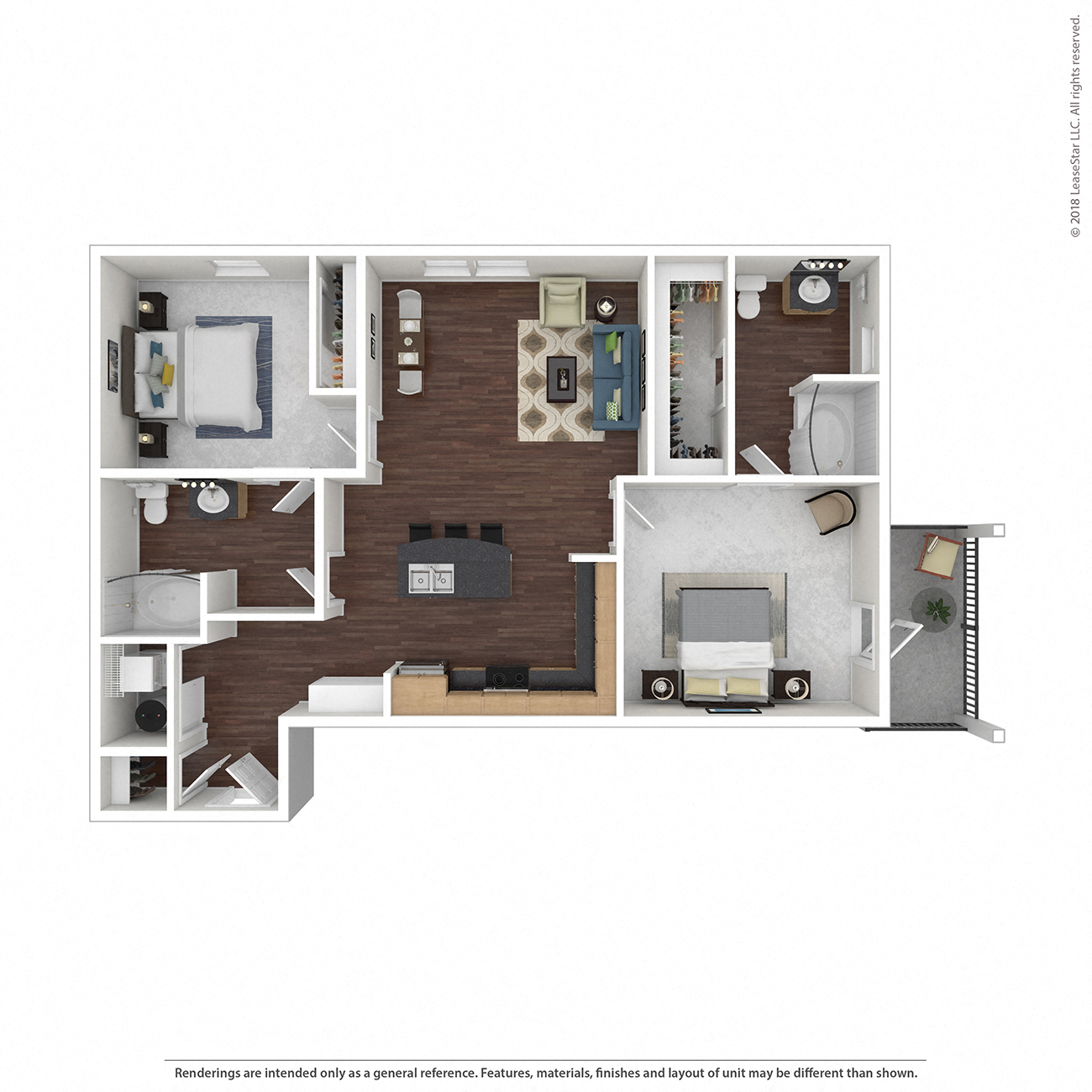 B2 with Furniture Floor Plan at 45 Madison Apartments, Kansas City, MO