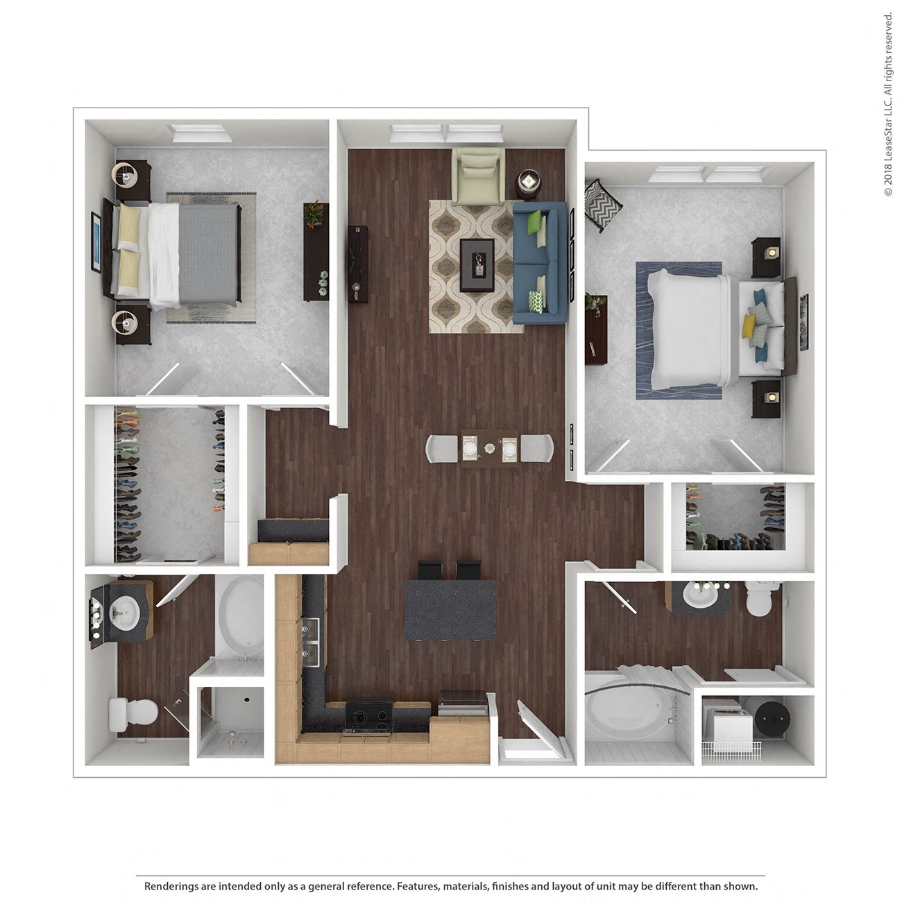 B3 with Furniture Floor Plan at 45 Madison Apartments, 64111