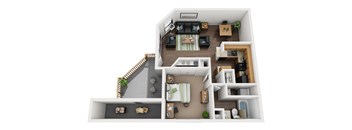 The Franklin 1 Bed 1 Bath Floor Plan at Chapel View Apartments in Chapel Hill, NC