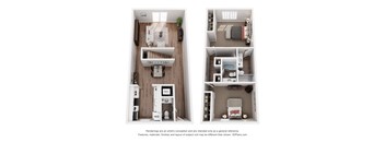 Chateau 2 bedroom 1 bathroom  Floor Plan at The Courtyards of Chanticleer Apartments, Virginia