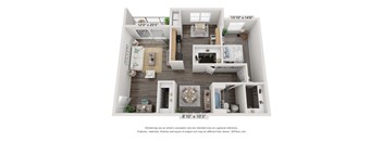 A1 One Bedroom Floor Plan at Rivers Landing Apartments and Townhomes,  Hampton, VA