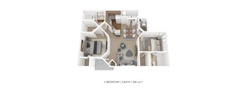 a floor plan of a 2 bedroom 1 bath apartment  at Palm Crossing, Winter Garden, FL