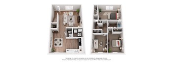 Riviera 2 bedroom 1 bathroom   Floor Plan at The Courtyards of Chanticleer Apartments, Virginia, 23451