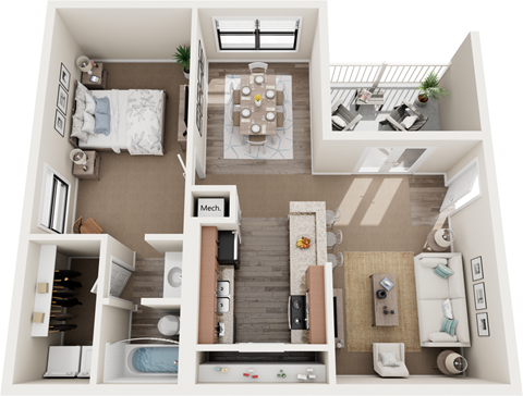 1 bed 1 bath floor plan at Sawgrass Apartments, Charleston