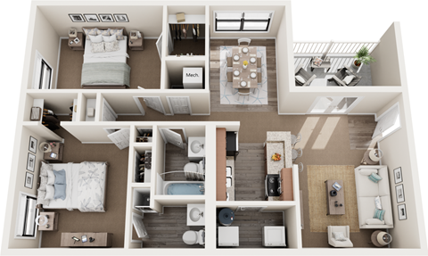 2 bed 2 bath floor plan at Sawgrass Apartments, South Carolina, 29412