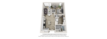 1 bedroom 1 bathroom apartment floor plan. Floorplan Rendering for all units that end in 14  & 16  at The Locks Tower, Richmond, VA