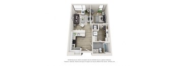 1 bed 1 bath island floorplan  at The Locks Tower, Richmond, VA, 23219