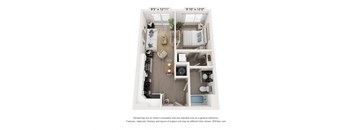 1 Bed 1 Bath Floor Plan at The Point Apartments on 38th, Norfolk, Virginia