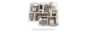 The Bowline 2 Bedroom 2 Bathroom Floor Plan at The Point Apartments on 38th, Norfolk, 23508