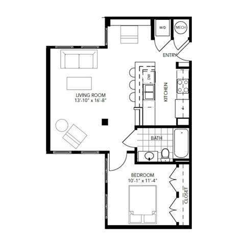 A2 Floor Plan  at The Locks Apartments, Richmond, Virginia