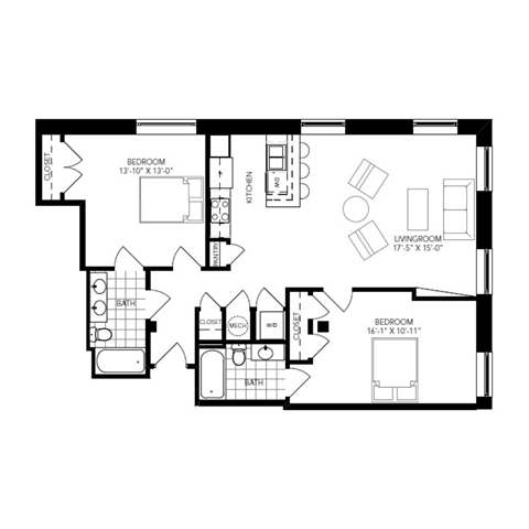  B2 Floor Plan at The Locks Apartments, Richmond, Virginia