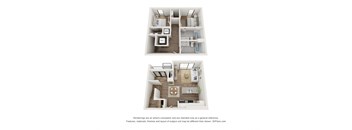 The Falls floor plan - 2 bedroom, 2 bathroom split level apartment