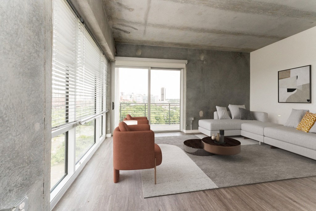 Living Room with a Couch and Large Windows at South Falls Tower, Richmond, VA