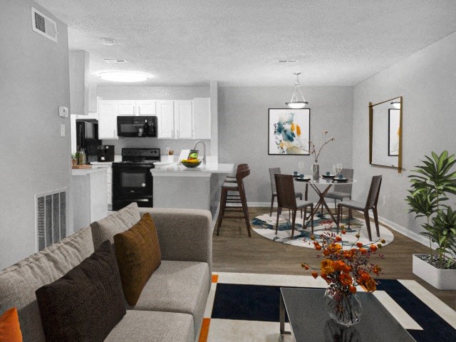Living Room and Dining Area at Chapel View Apartments in Chapel Hill, NC