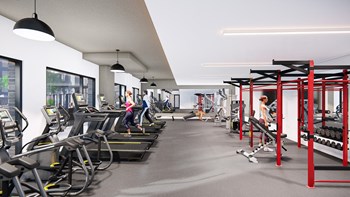 Artist rendering of the modern fitness center at Hydro apartments - Photo Gallery 6
