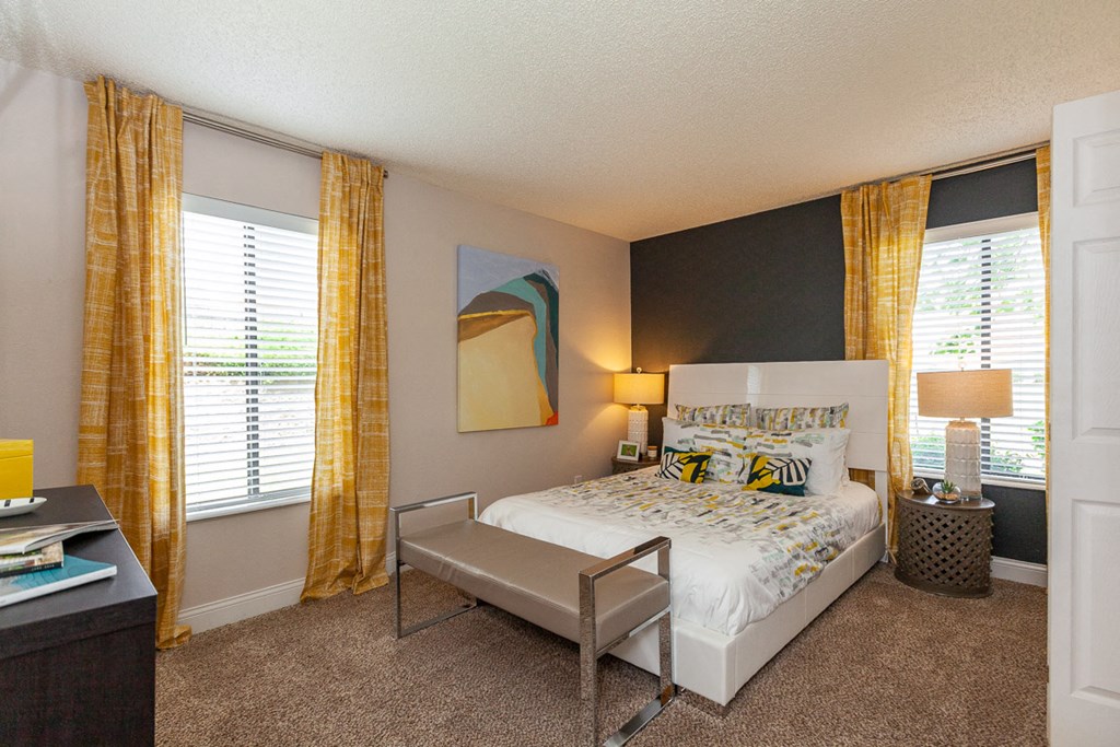 Bedroom With Expansive Windows at The Reserve At Barry Apartments, Kansas City, Missouri
