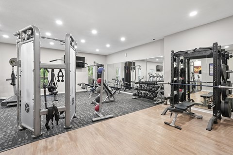 Strength and cardio equipment at Park Ridge Estates apartments in Durham