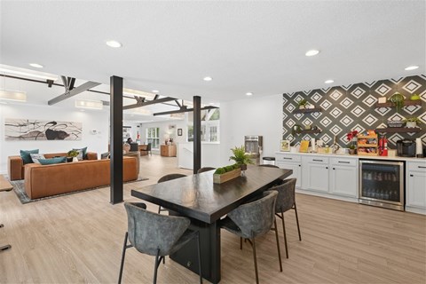 Community clubhouse kitchen and dining area at Park Ridge Estates in Durham, NC