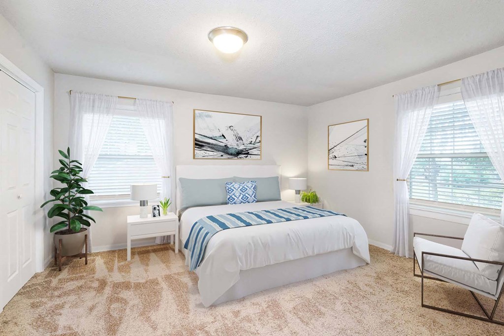Bedroom With Expansive Windows at Hyde Park Townhomes, PRG Real Estate Management, Chester, VA