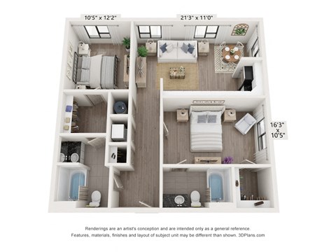 Virgo 2 Bedroom Floor Plans at The Constellation Apartments, PRG Real Estate, Hampton, 23669