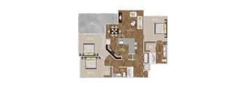 3 Bedroom and 2 Bathroom with L-shaped kitchen island and large patio space at Park at Rialto Apartments, San Antonio, TX