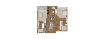 2 Bedroom and 2 Bathroom apartment with a kitchen island and balcony/patio at Park at Rialto Apartments, San Antonio