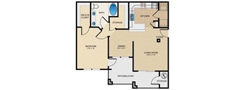 One Bedroom & One Bathroom with Walk-In-Closet. Foyer, Living Room, Private Dining Area, Large Kitchen. Access to Private Patio from Bedroom and Living Room. Two Separate Storage Closets.