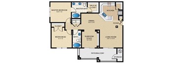 Amazing Two Bedrooms & Two  Bathrooms with an additional Study/Den Area. Wrap around Kitchen open to the Living room and Dining room. Large Private Patio with Storage Closet.