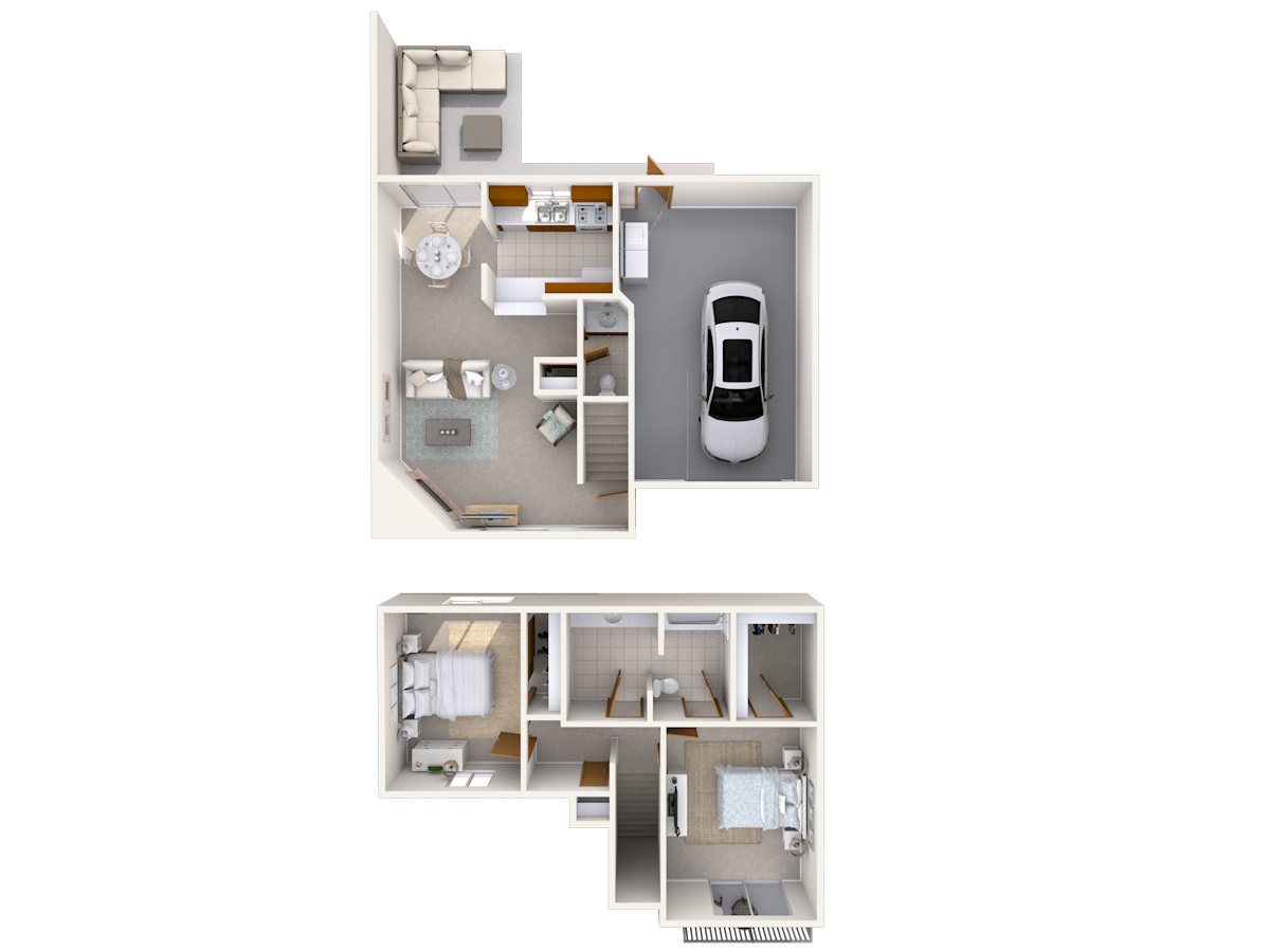 two story townhome with patio