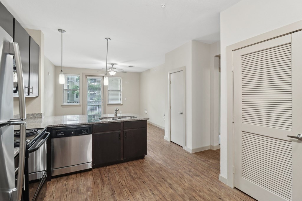 Modern Kitchen and and Spacious Living Room at District at Medical Center, San Antonio