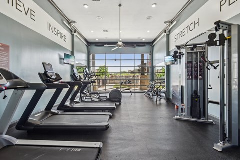 Large Fitness Center with Treadmills, Free Weights & Much More  at Overlook at Stone Oak Park Apartments, San Antonio